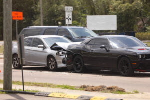car accident in a work zone in on the street